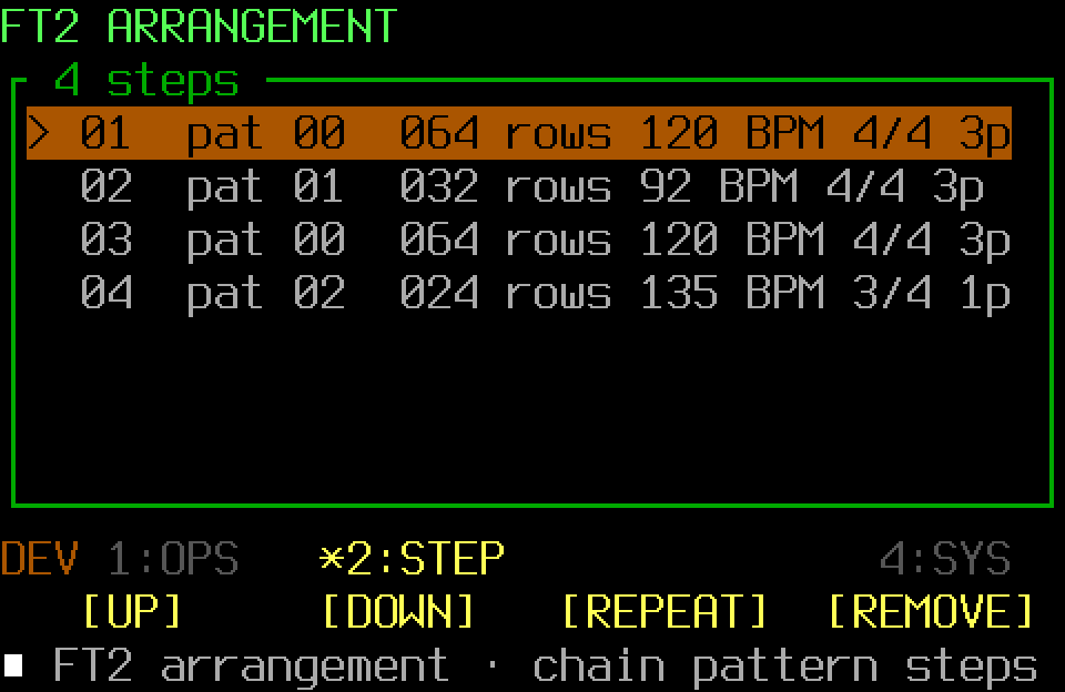 Populated Arrangement screen with the STEP page