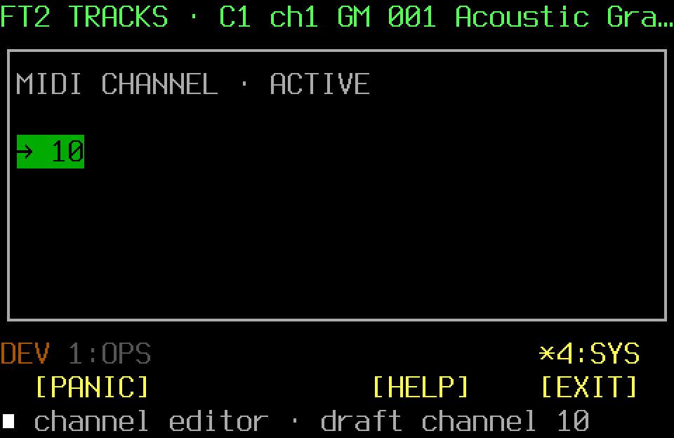 Populated channel editor with the SYS page
