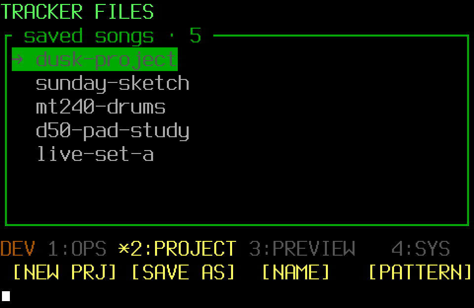Populated Project Files screen with the PROJECT page