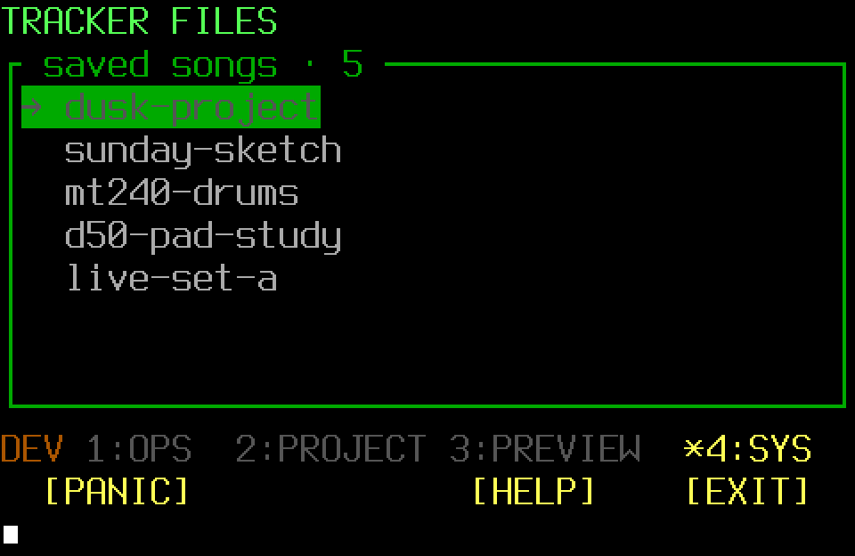 Populated Project Files screen with the SYS page