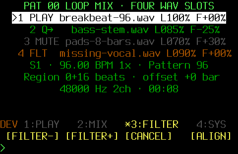 Populated Loop Mix with the FILTER page
