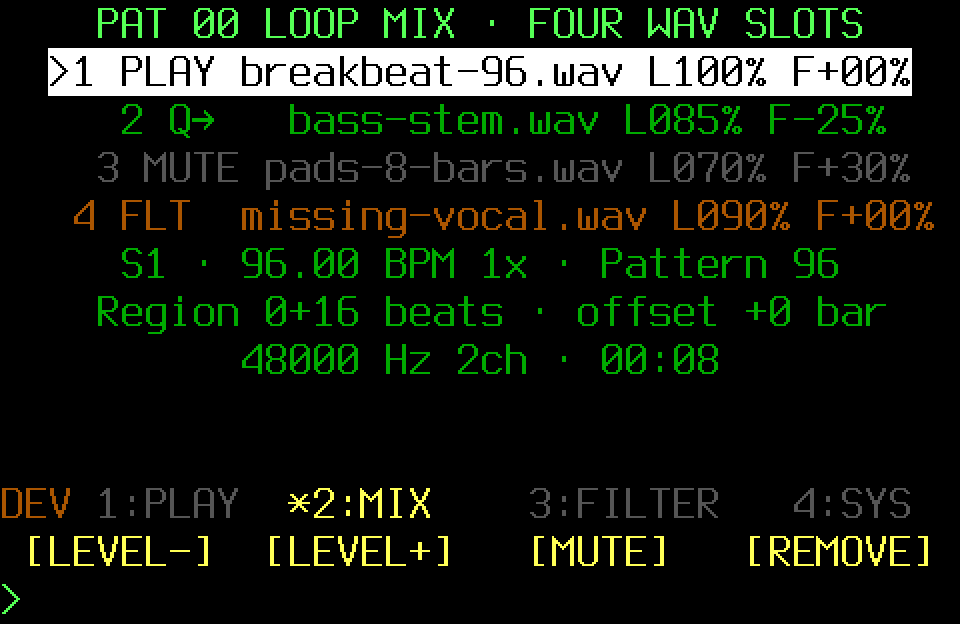 Populated Loop Mix with the MIX page