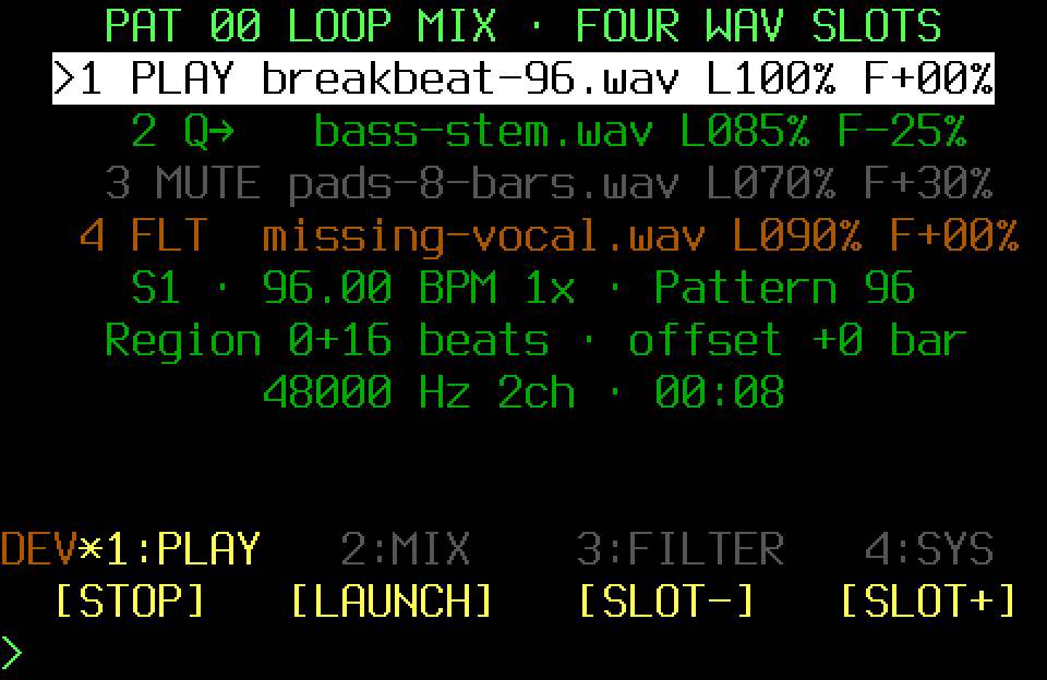 Populated Loop Mix with the PLAY page