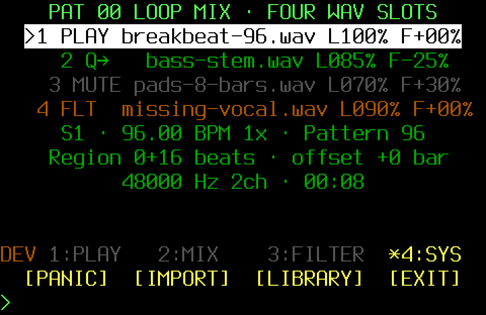 Populated Loop Mix with the SYS page