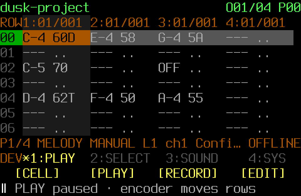 Populated FT2 Pattern in Play mode with the PLAY page