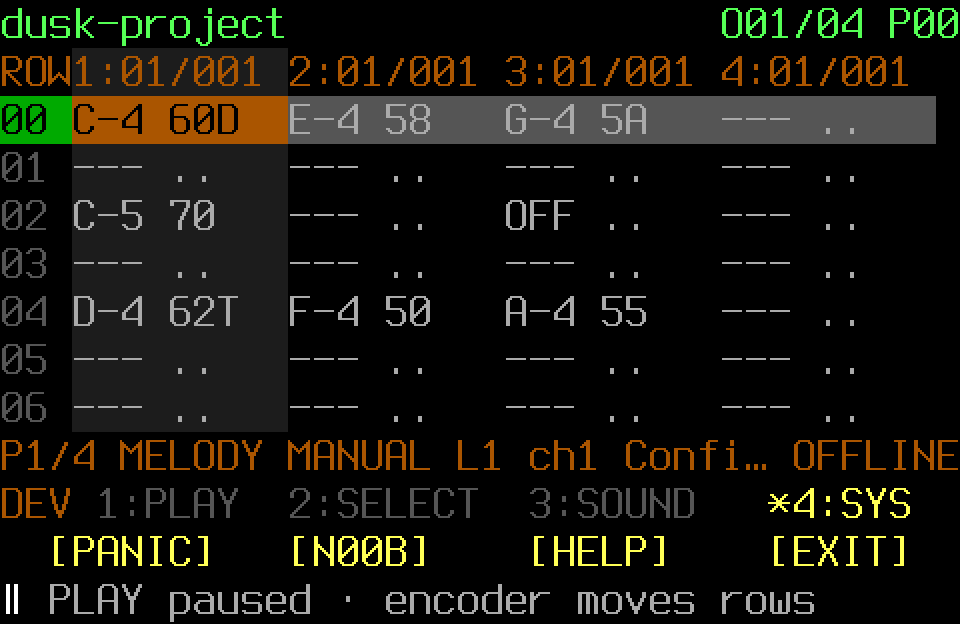 Populated FT2 Pattern in Play mode with the SYS page