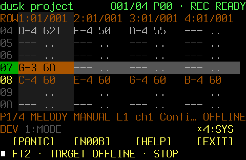 Populated FT2 Pattern recording context with the SYS page