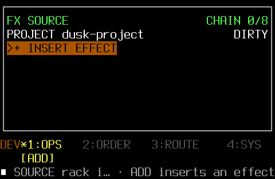 Empty FX rack with its OPS context