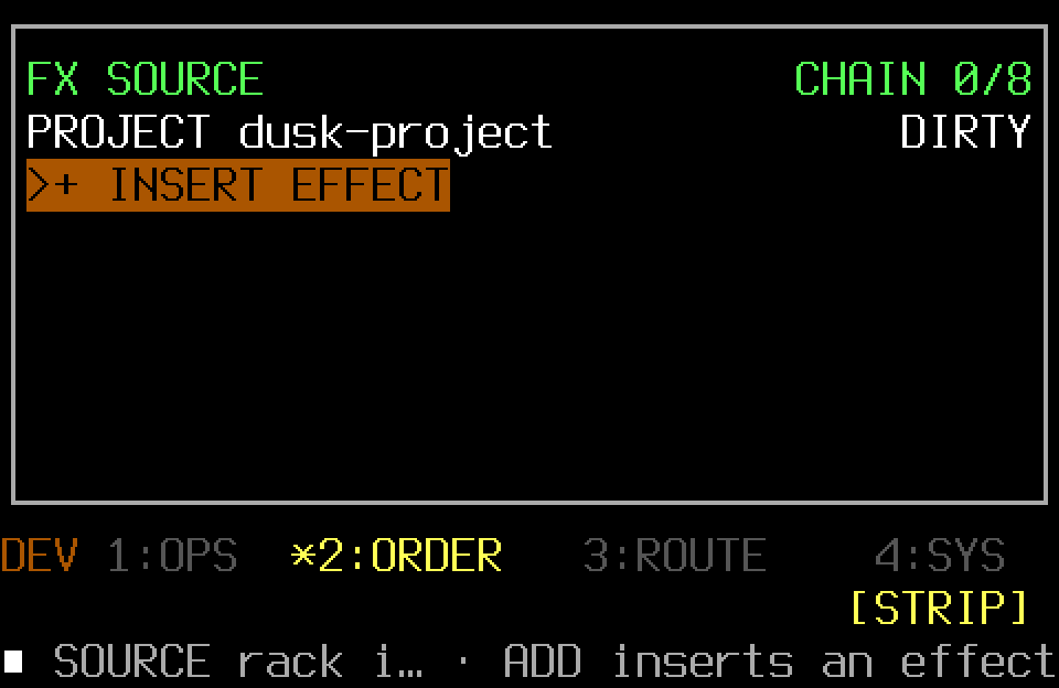 Empty FX rack with its ORDER context