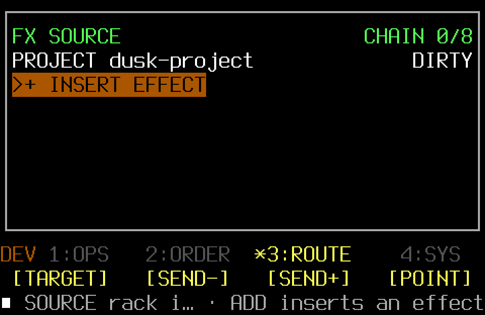 Empty FX rack with its ROUTE context