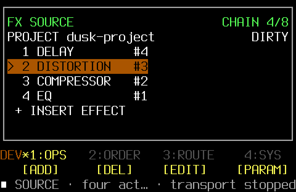 Populated FX Rack with the OPS page