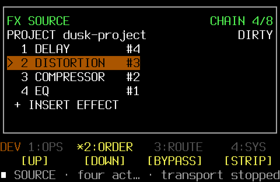 Populated FX Rack with the ORDER page