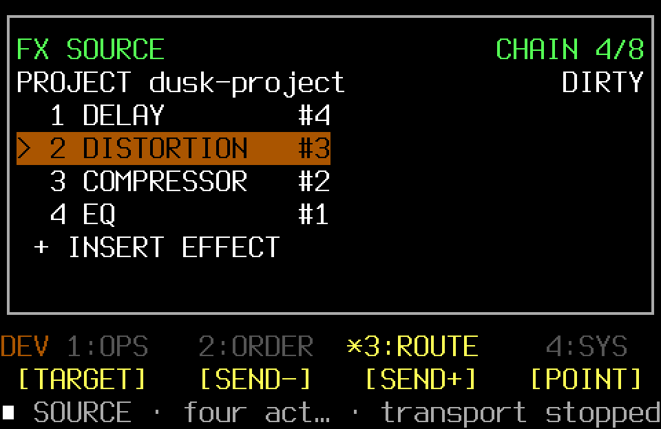 Populated FX Rack with the ROUTE page