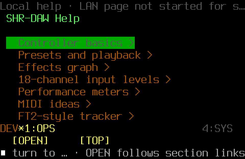 Populated Help screen with the OPS controller page