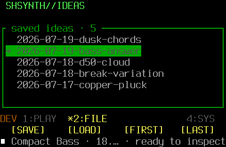 Populated Ideas screen with the FILE controller page