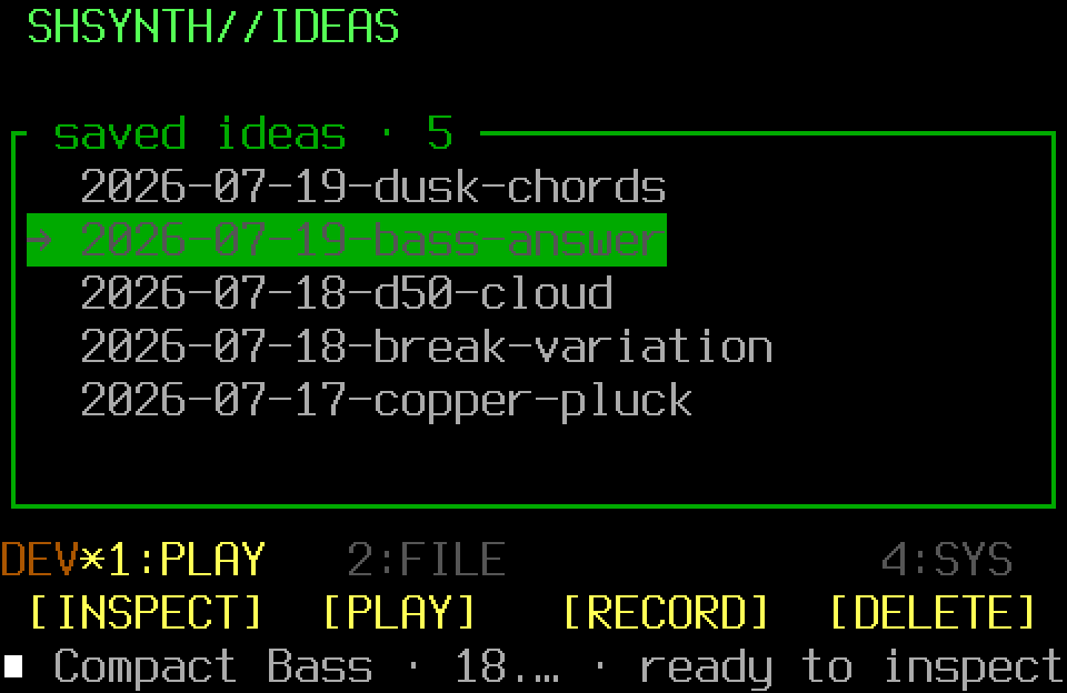 Populated Ideas screen with the PLAY controller page