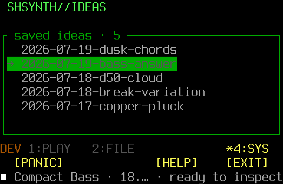 Populated Ideas screen with the SYS controller page