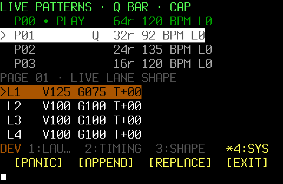 Populated Live Patterns with the SYS page