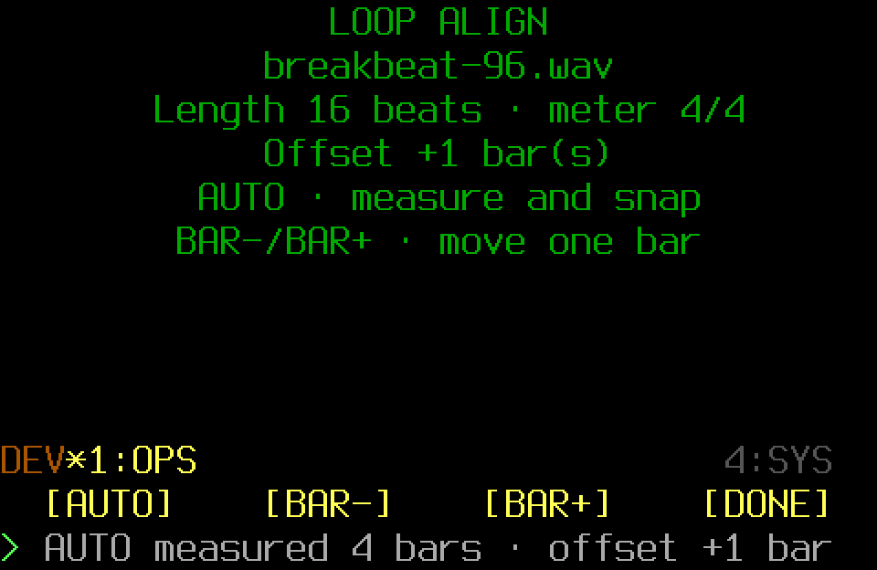 Populated Loop Align screen with the OPS page