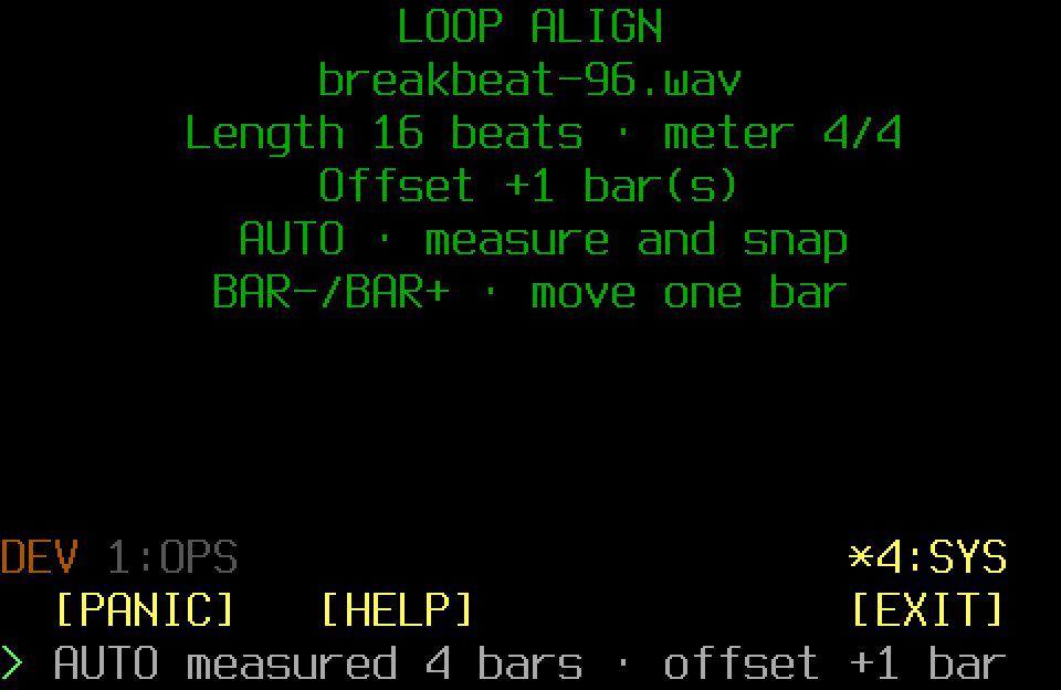 Populated Loop Align screen with the SYS page