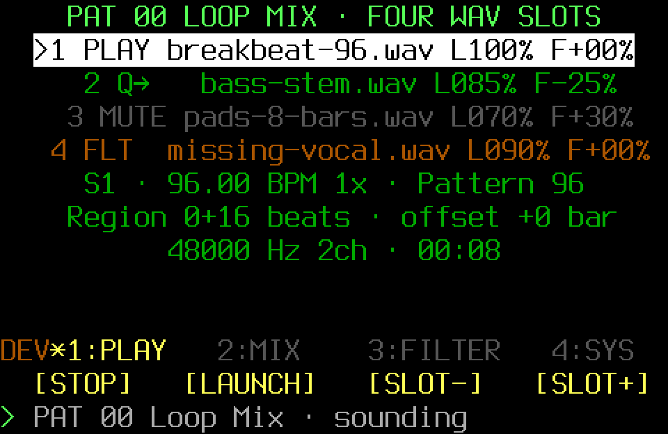 Pattern A with all four Loop Mix slots populated