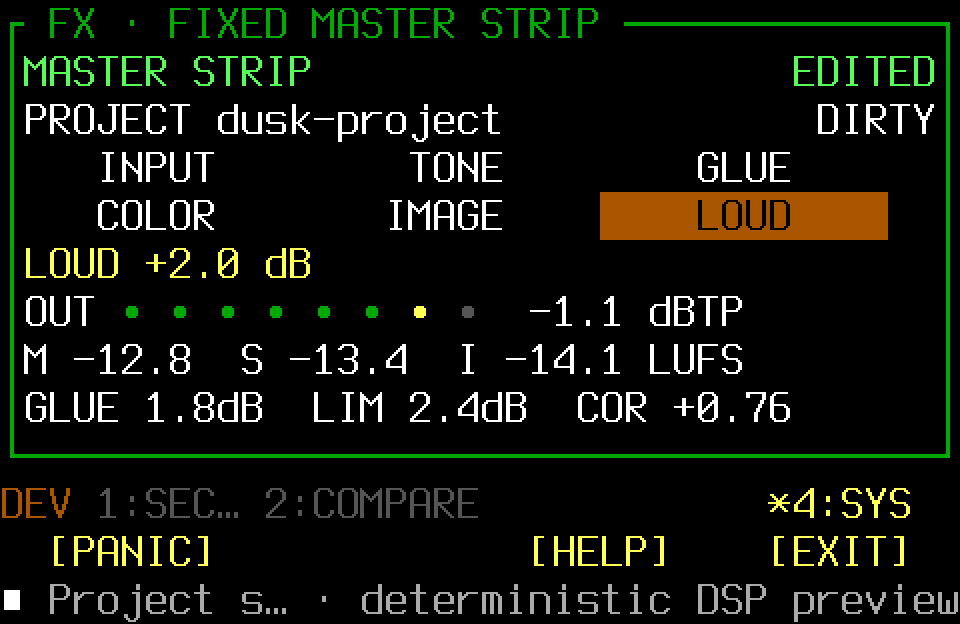 MASTER STRIP front page with the SYS commands