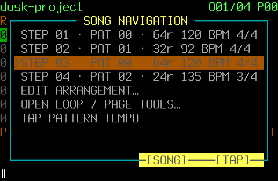 SONG overlay over the unchanged FT2 Pattern