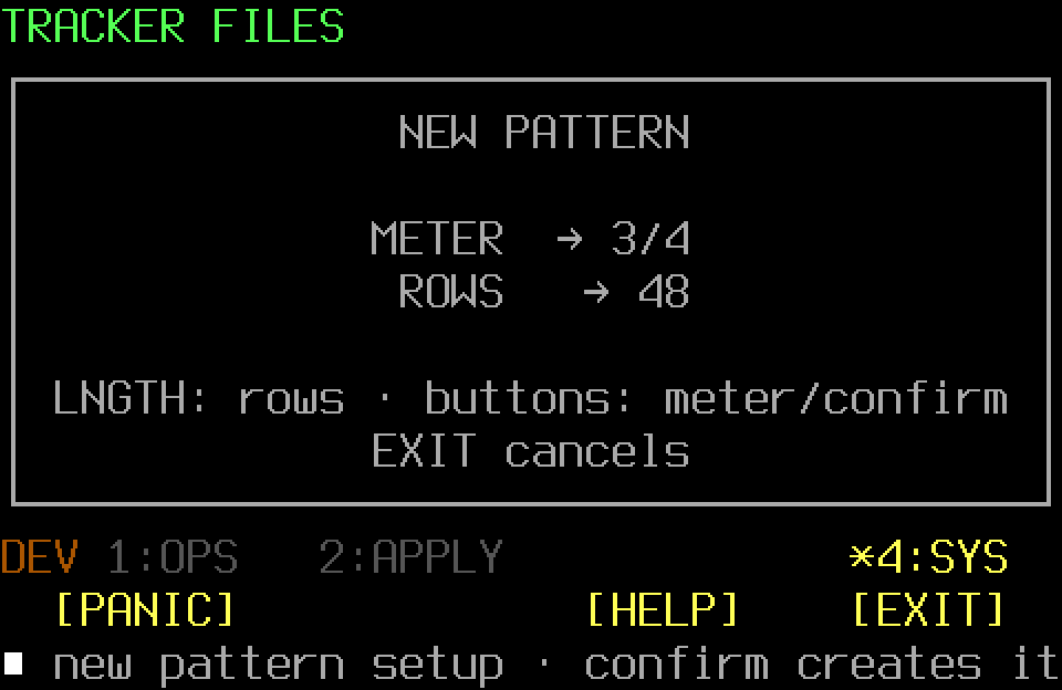 Populated Pattern setup with the SYS page