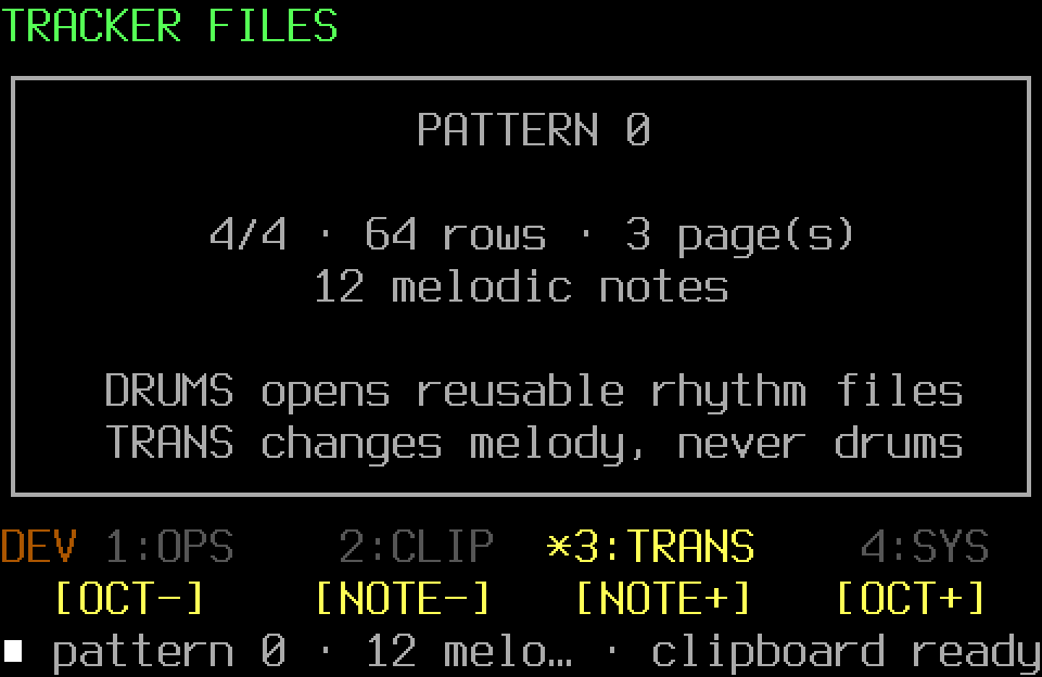 Populated Pattern tools with the TRANS page