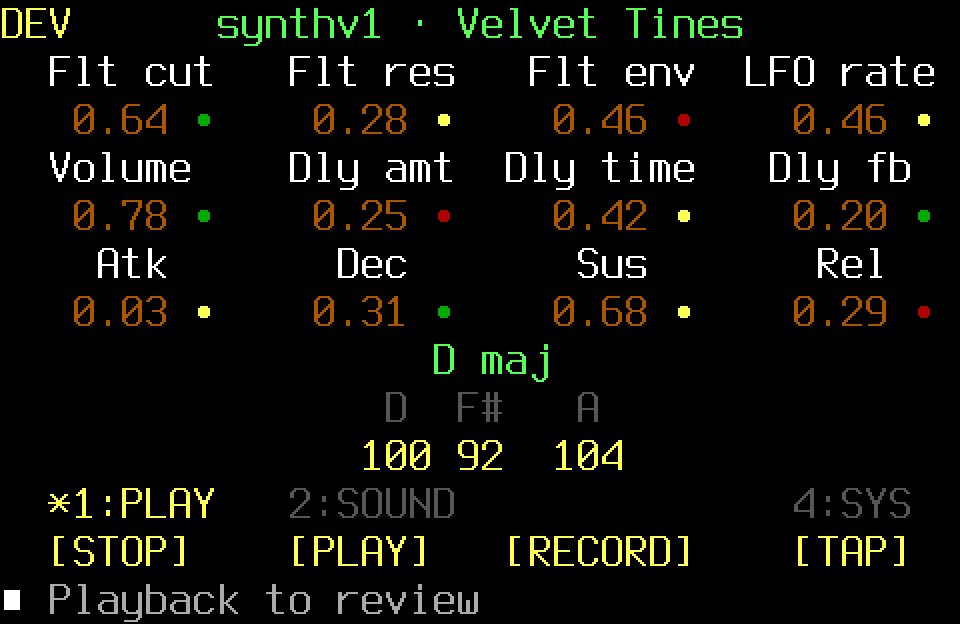 Populated Playback screen with the PLAY controller page