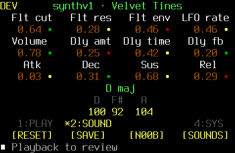 Populated Playback screen with the SOUND controller page
