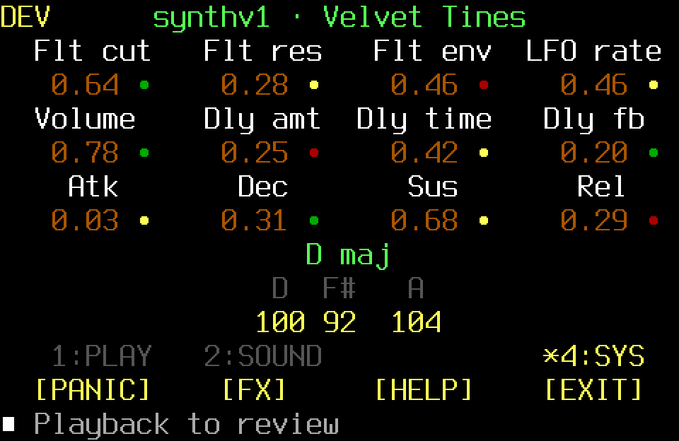 Populated Playback screen with the SYS controller page