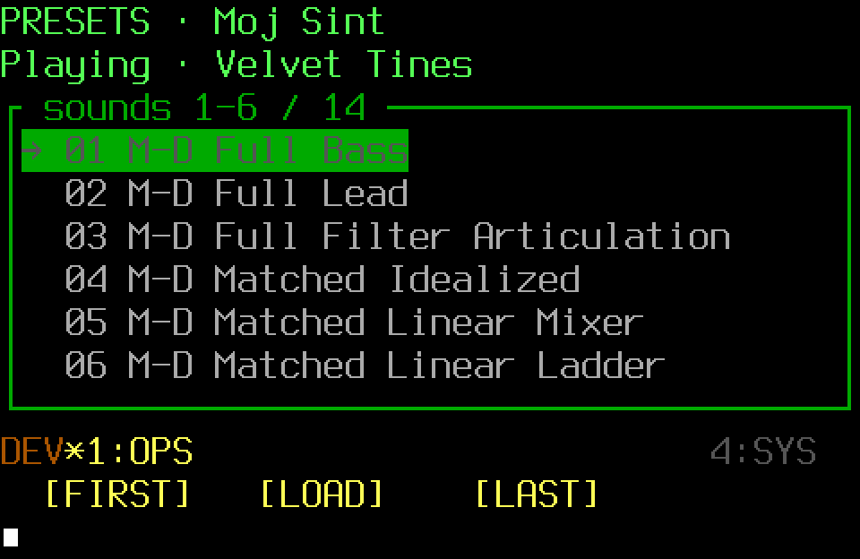 Populated Presets screen with the OPS controller page