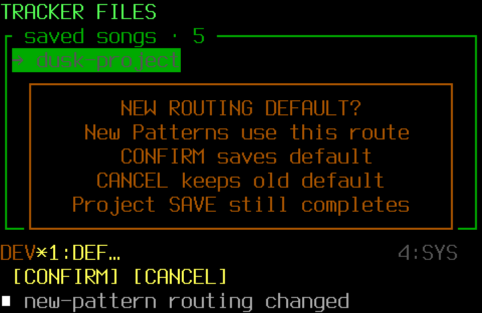 Routing-default confirmation with the DEFAULT controller page