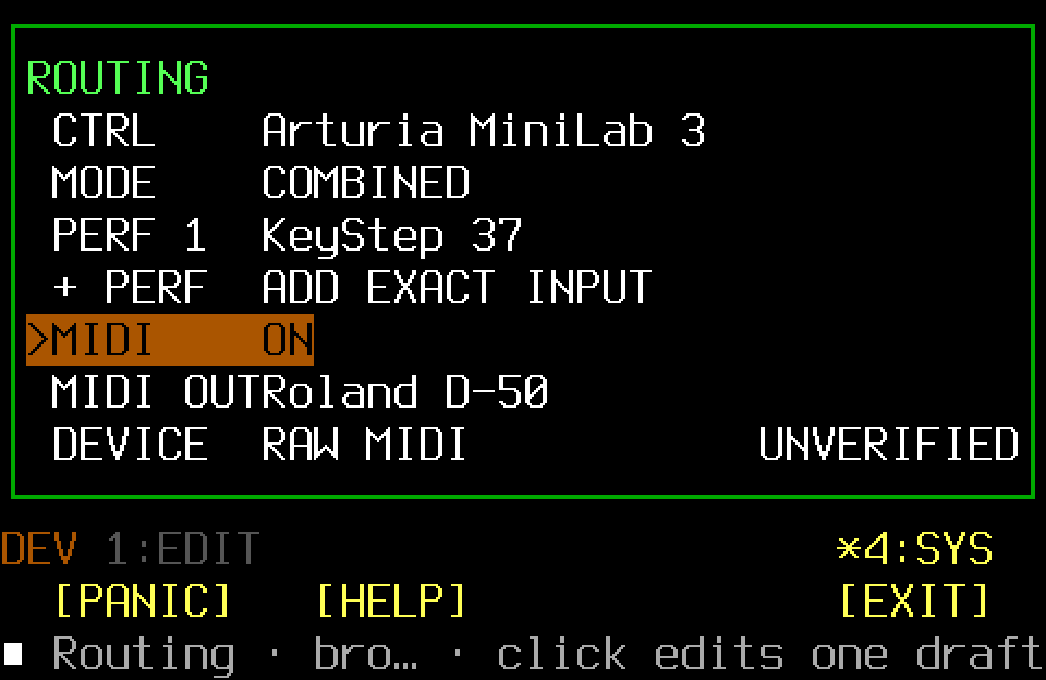 Routing editor with the SYS controller page