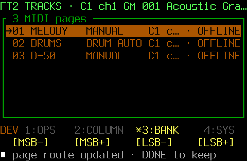 Populated Tracks screen with the BANK page