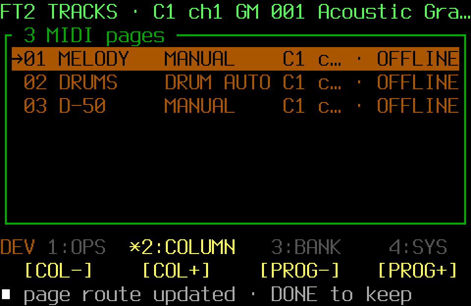 Populated Tracks screen with the COLUMN page