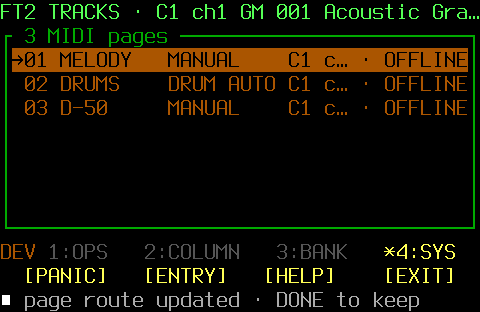 Populated Tracks screen with the SYS page